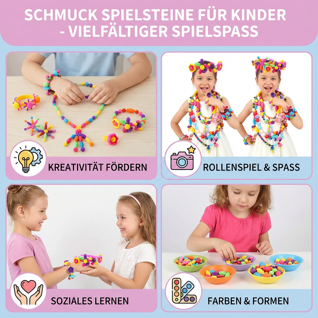 Schmuck-Steckperlen Set 500 Teile | Bunte Formen & Farben | Stecksystem für Ketten, Armbänder & Ringe, fördert Feinmotorik 7