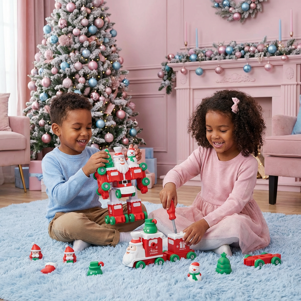 Transformierender Weihnachtszug Roboter | 2in1 Verwandlung ohne Werkzeug | Leuchtende Weihnachtsdetails für Kinder 2