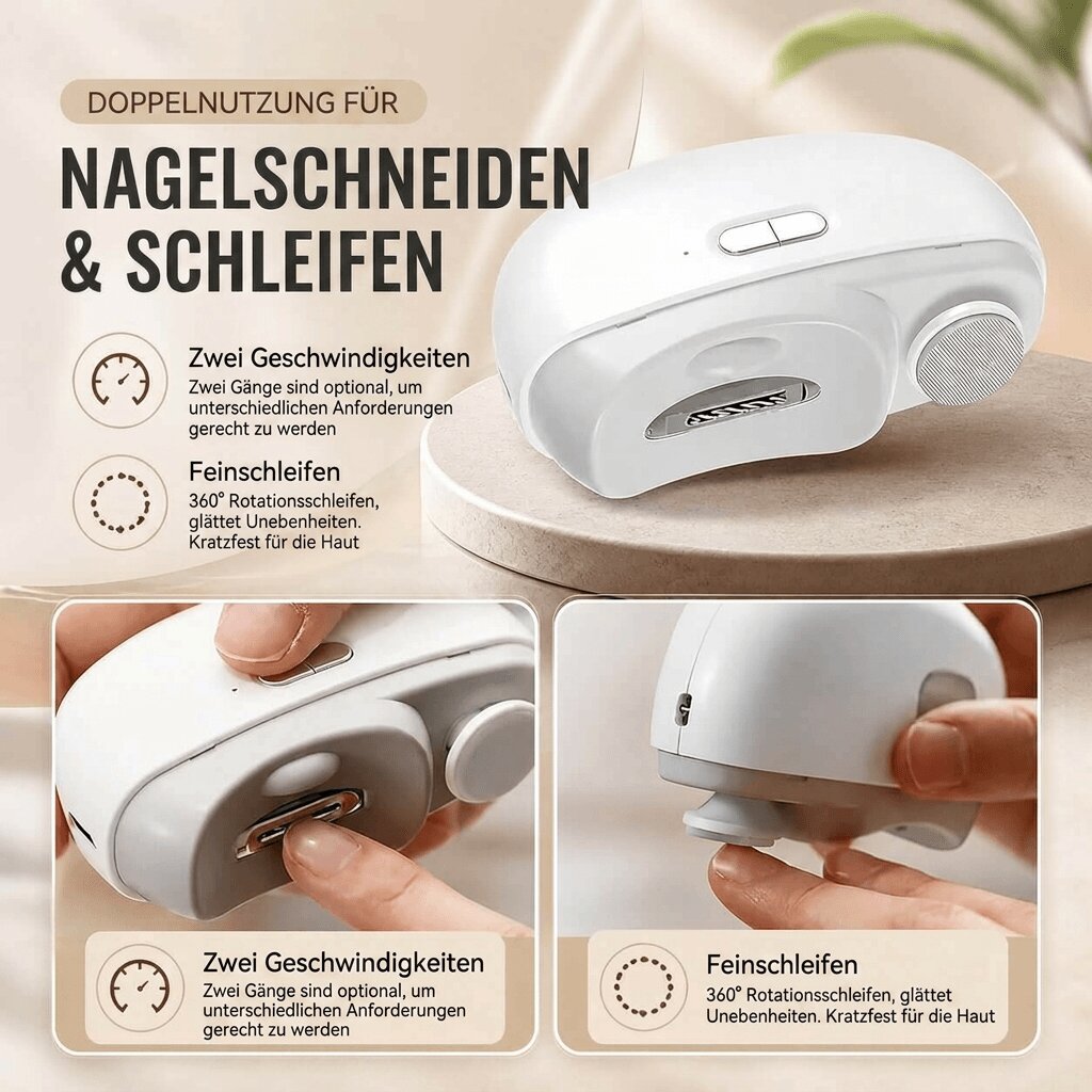 Elektrischer Nagelknipser mit Polierfunktion | Automatische Kürzfunktion und Nano Glas Politur | Kompakt mit Ladekabel 4