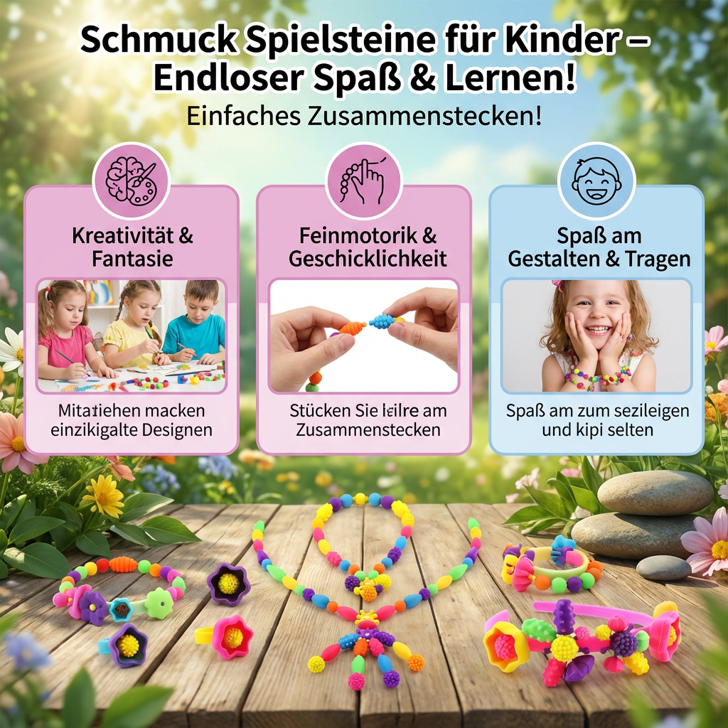 Schmuck-Steckperlen Set 500 Teile | Bunte Formen & Farben | Stecksystem für Ketten, Armbänder & Ringe, fördert Feinmotorik 4