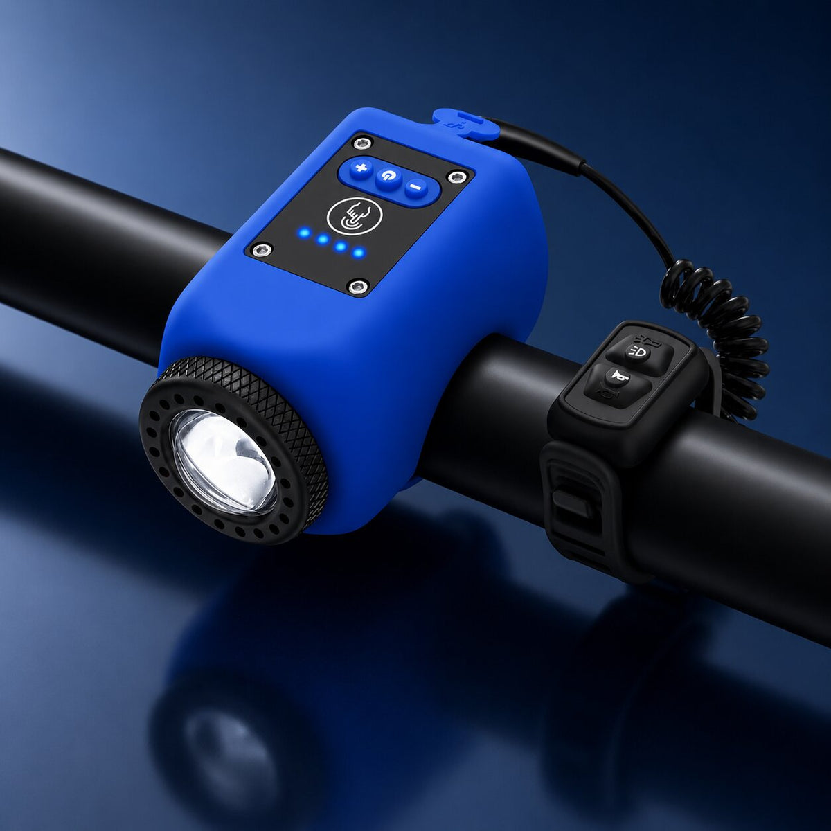 Fahrradlicht mit Hupe USB Aufladbar | 110 dB Hupe und 30 m Flutlicht | IPX5 Wasserdicht mit 225 Minuten Akkulaufzeit 5