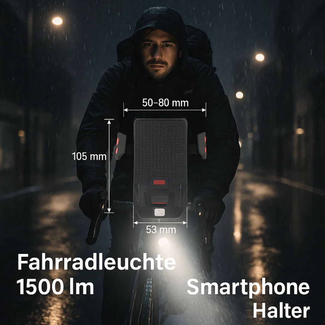 Cykellygte med mobilholder | LED-forlygte | Powerbank og horn | RideBeam