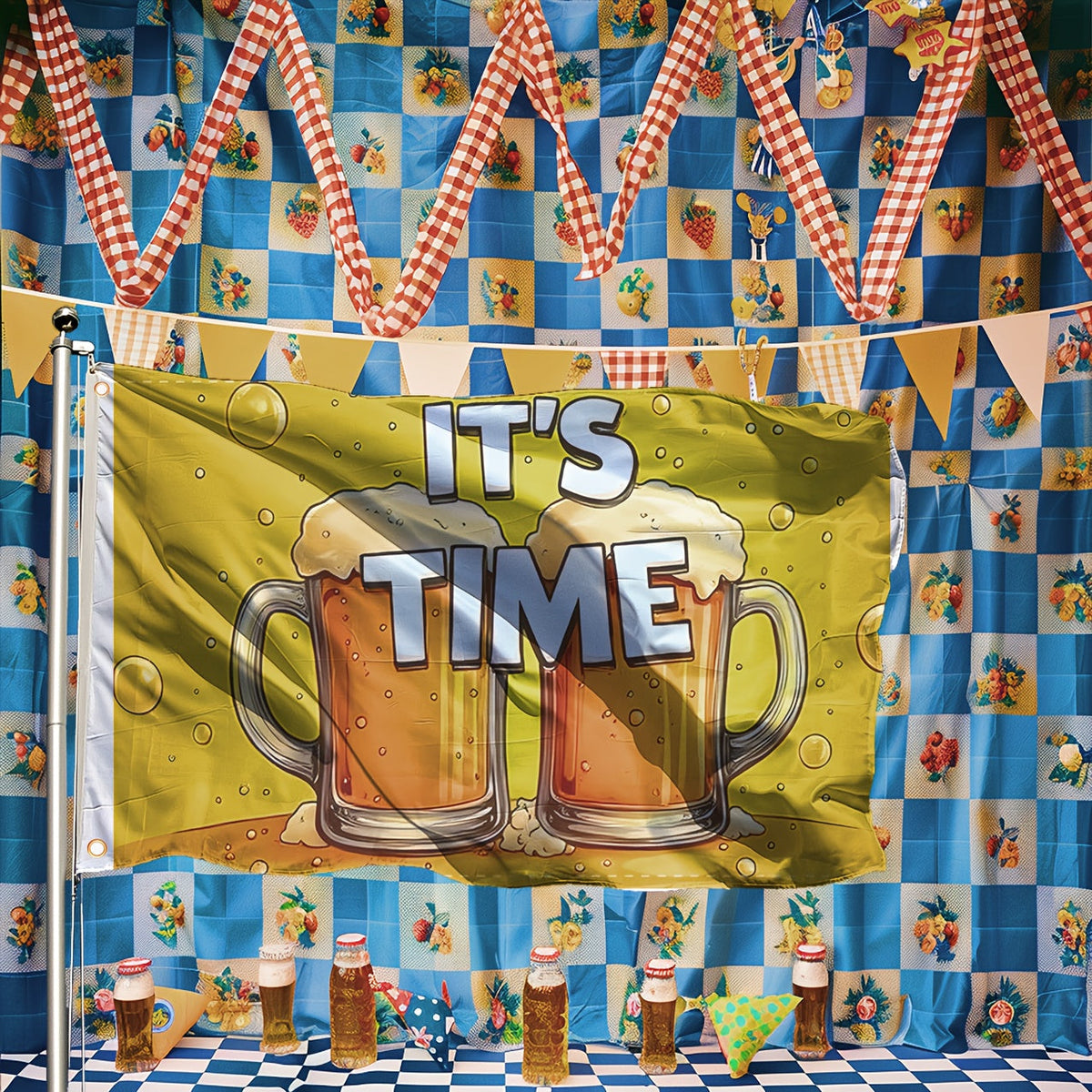 Oktoberfest Deko-Flagge mit Bierkrug-Motiv | Großformat 150 x 90 cm | Wetterfest aus robustem Polyester, mit Ösen 2