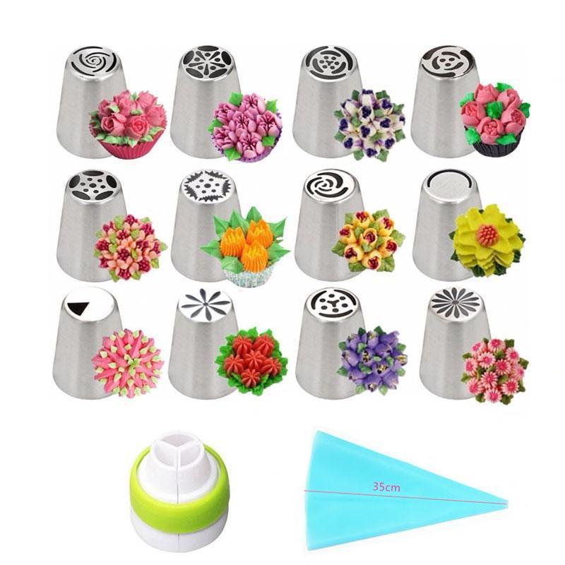 Gebäckspitzen | Spritztüllen-Set 14-teilig | für Blumen- & Musterdekor auf Torten | BloomPipe