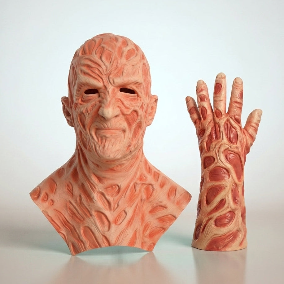 Vernarbte Horror-Maske für Halloween | Set aus Maske & Handschuh aus Gummi | Kostümzubehör für Erwachsene, Unisex 4