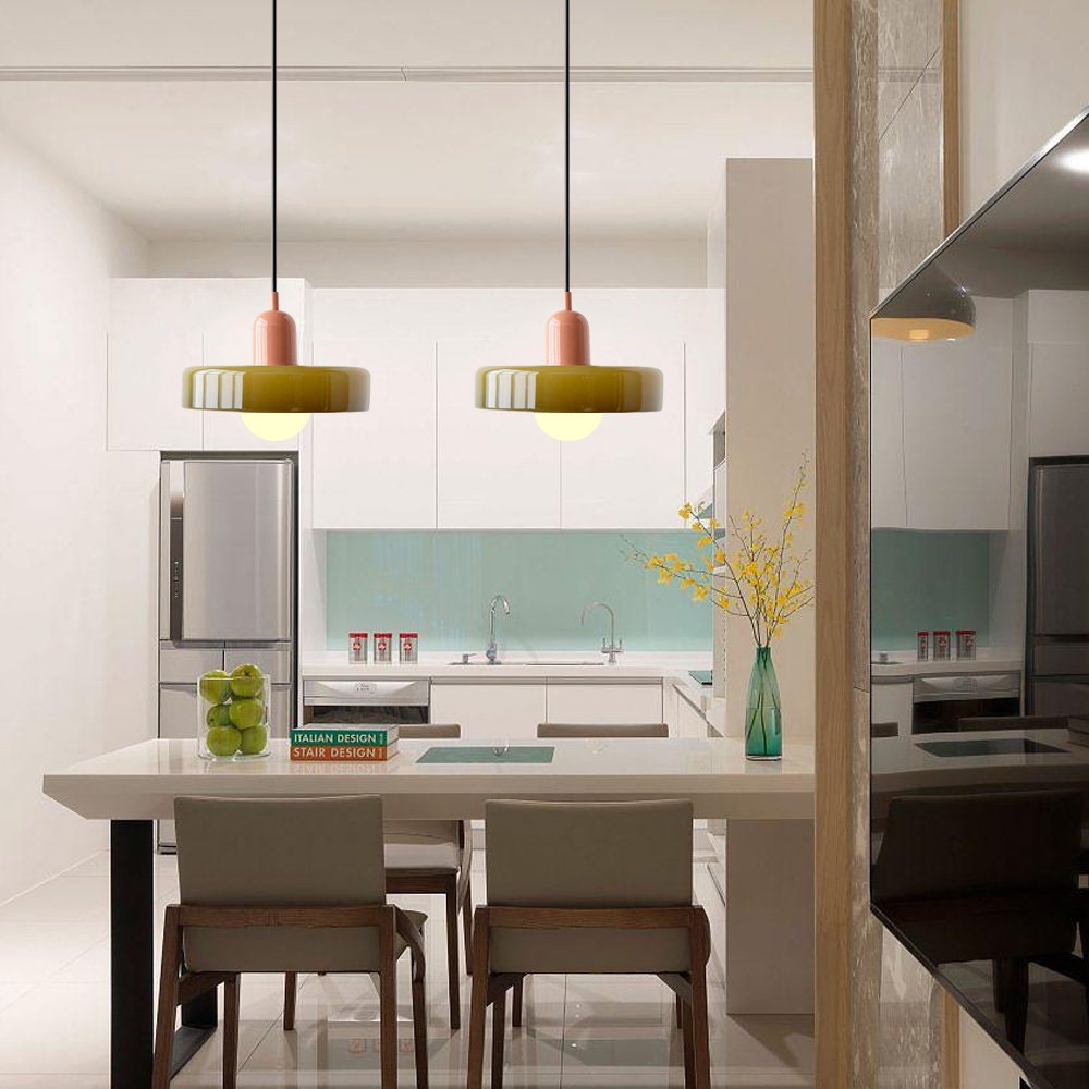 Glas-Pendelleuchte Bauhaus-Stil | Rundes Buntglas mit verstellbarer Hängehöhe | Ideal für Wohnzimmer, Küche und Flur 5
