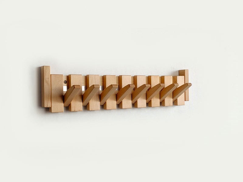 Wandgarderobe aus Holz mit einklappbaren Haken | Klaviertasten-Design, 4-12 Haken | Platzsparend, aus Buchen- und Kiefernholz 12