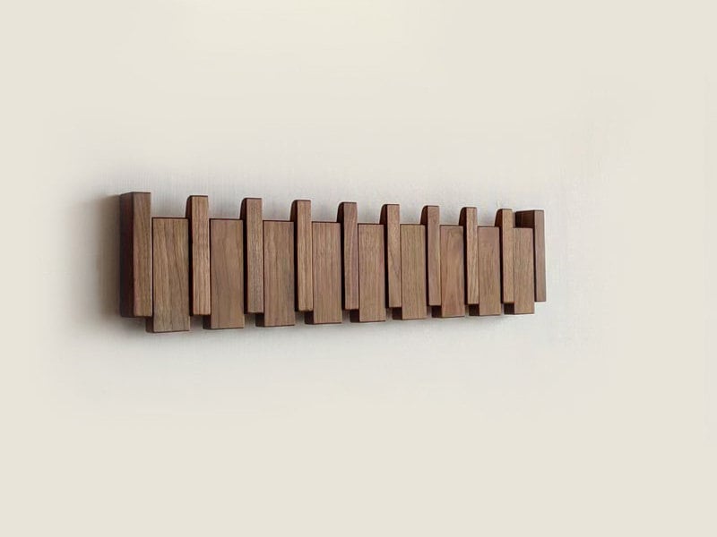 Wandgarderobe aus Holz mit einklappbaren Haken | Klaviertasten-Design, 4-12 Haken | Platzsparend, aus Buchen- und Kiefernholz 11