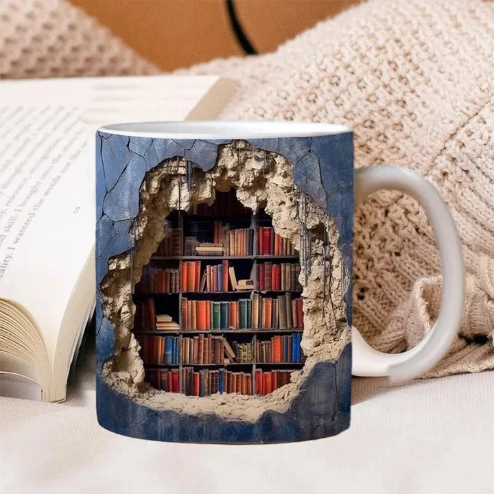 Kaffeebecher Keramik 3D-Bücherregal-Design mit Spülmaschinenfest