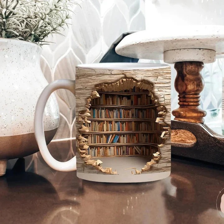 Kaffeebecher Keramik 3D-Bücherregal-Design mit Spülmaschinenfest