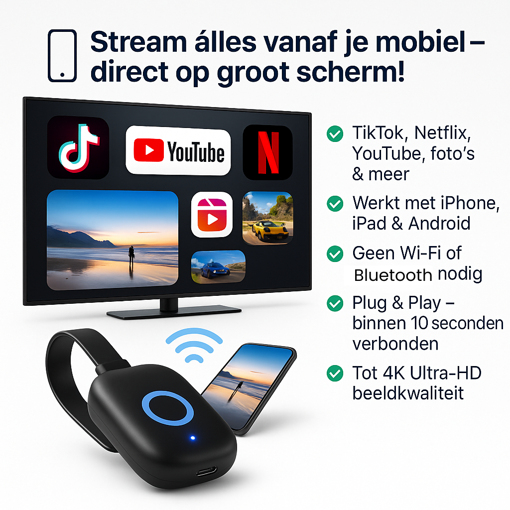 Kabelloser Bildschirm-Adapter für TV HDMI | Bis zu 4K Ultra-HD, ohne WLAN oder Bluetooth | Plug & Play in Sekunden 2