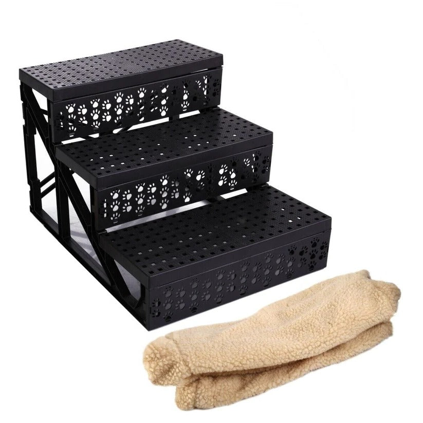 Hundetreppe 3 Stufen aus Polypropylen | Abnehmbarer Fleece-Bezug für mehr Halt | Für Betten und Sofas bis 20 kg 2