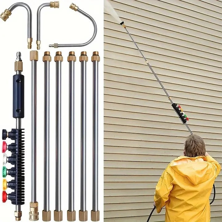 4000 PSI Teleskop-Hochdruckreiniger Lanze Aluminium | 5 Sprühdüsen | Für Dachrinnen, Fassaden, Dächer & Rohre ohne Leiter 1