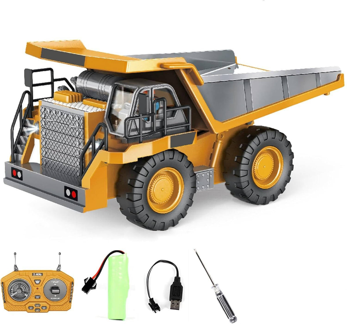 4WD Ferngesteuerter Bagger Bulldozer Kipper Metall | 3 Motoren, 680 Grad Drehung | Raupenketten für Sand und Schotter 14
