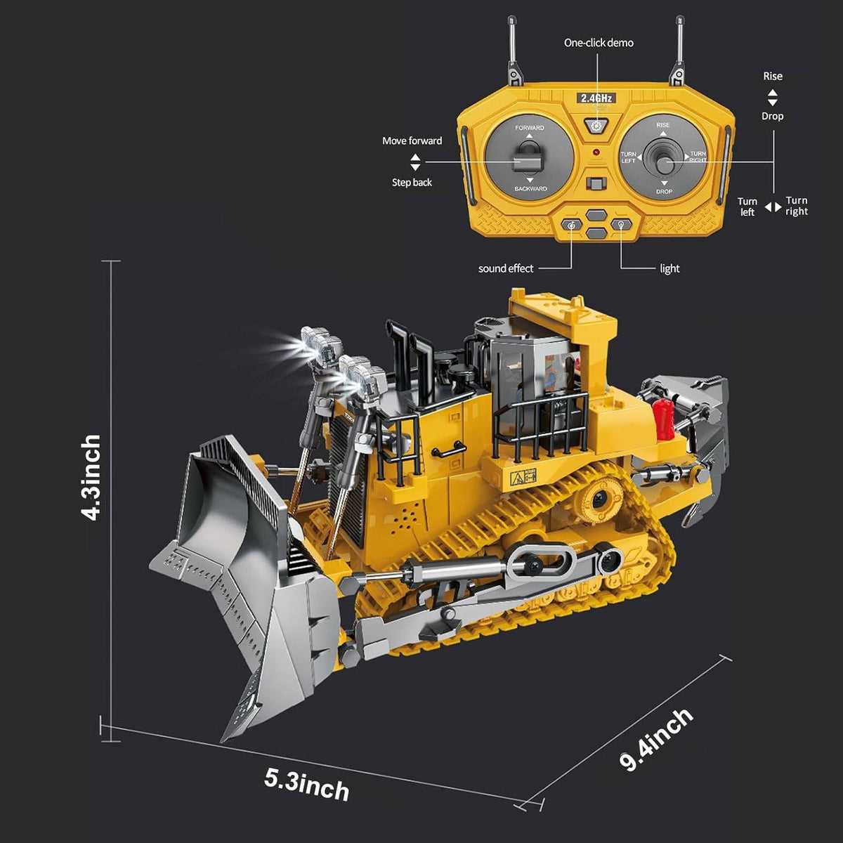 4WD Ferngesteuerter Bagger Bulldozer Kipper Metall | 3 Motoren, 680 Grad Drehung | Raupenketten für Sand und Schotter 13