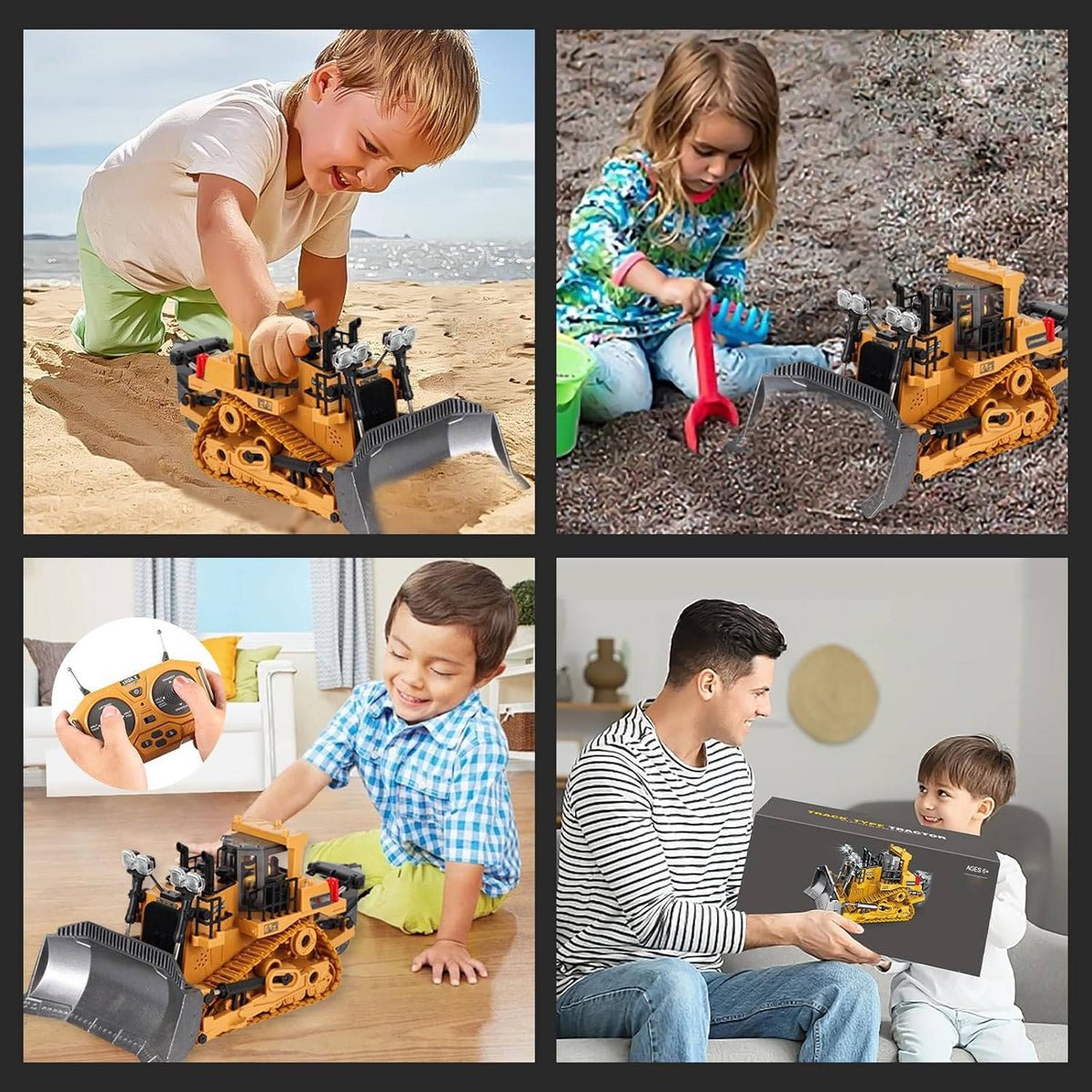 4WD Ferngesteuerter Bagger Bulldozer Kipper Metall | 3 Motoren, 680 Grad Drehung | Raupenketten für Sand und Schotter 12