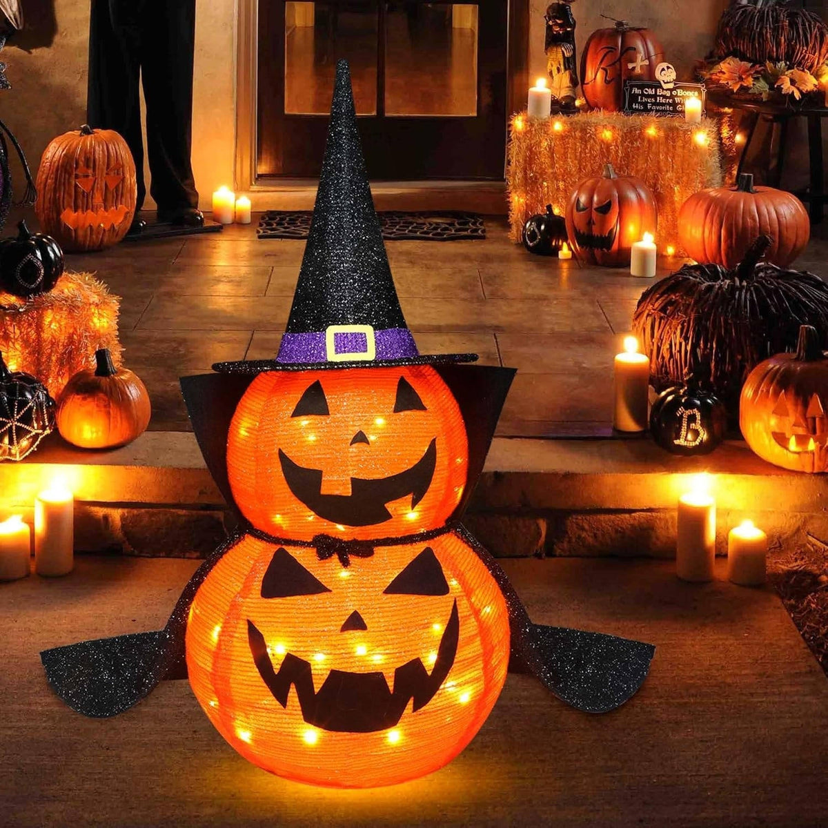 Leuchtende Halloween Kürbis Gartendeko | 2er Set mit 176 LEDs pro Kürbis | Faltbar & Wetterfest für Innen und Außen 1