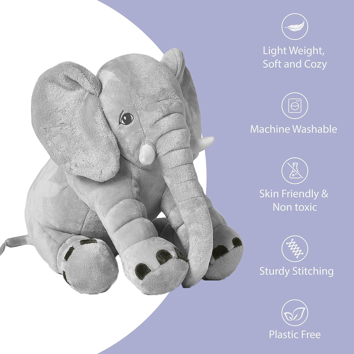 Elefant Plüschkissen aus Baumwolle | Weiches Kuscheltier für Sofa, Bett und Kinderzimmer | Waschbar und Pflegeleicht 4