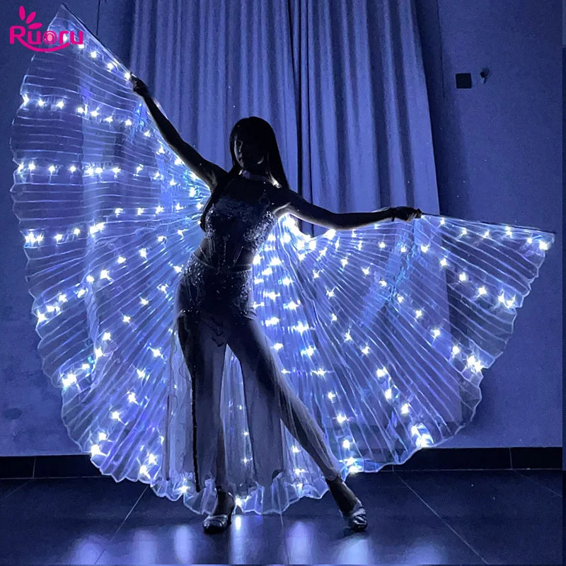 LED Leuchtflügel Kostüm für Damen | USB Akku, mehrere Stunden Leuchtdauer | Chiffon Stoff, Fiberglas-Streben, verstellbar 1