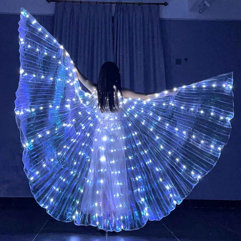 LED Leuchtflügel Kostüm für Damen | USB Akku, mehrere Stunden Leuchtdauer | Chiffon Stoff, Fiberglas-Streben, verstellbar
