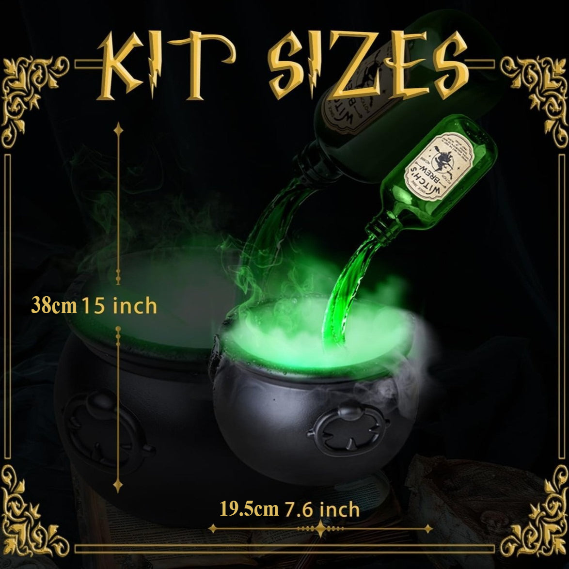Hexenkessel Halloween Deko | Schwebende Zaubertrankflasche mit Nebeleffekt | USB-Komplettset mit Skelett-Requisiten 2