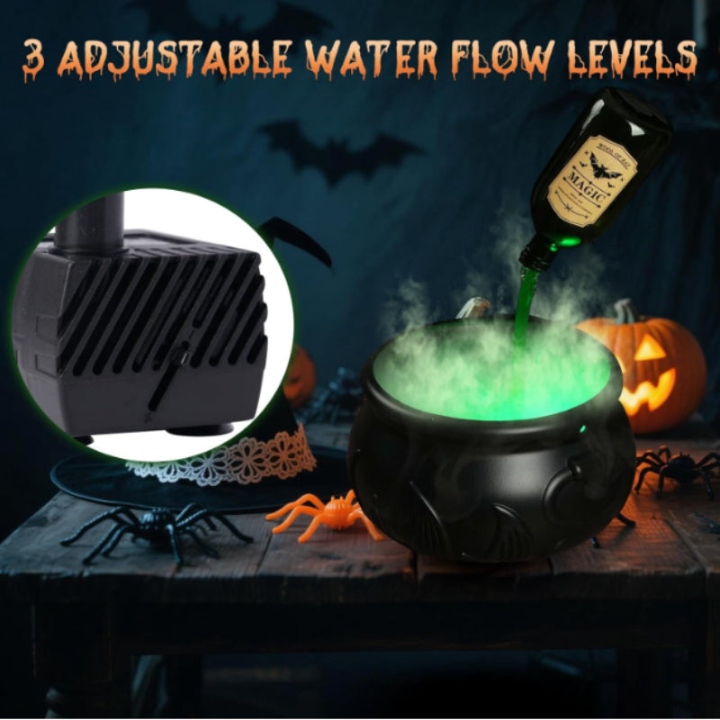 Hexenkessel Halloween Deko | Schwebende Zaubertrankflasche mit Nebeleffekt | USB-Komplettset mit Skelett-Requisiten 5