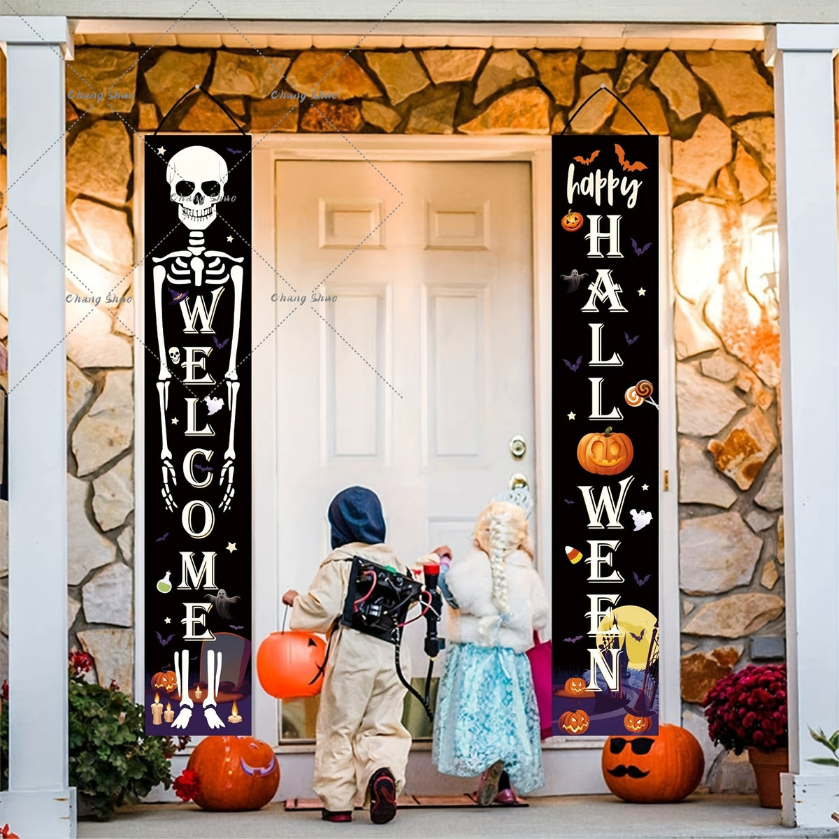 Halloween Türvorhang mit Kürbis- und Geister-Motiven | Hängedeko für Tür, Fenster und Wand | Wiederverwendbare Partydekoration 3