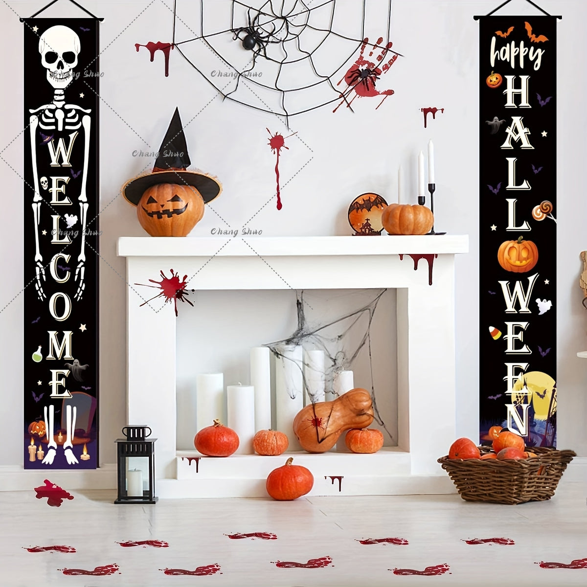 Halloween Türvorhang mit Kürbis- und Geister-Motiven | Hängedeko für Tür, Fenster und Wand | Wiederverwendbare Partydekoration 4