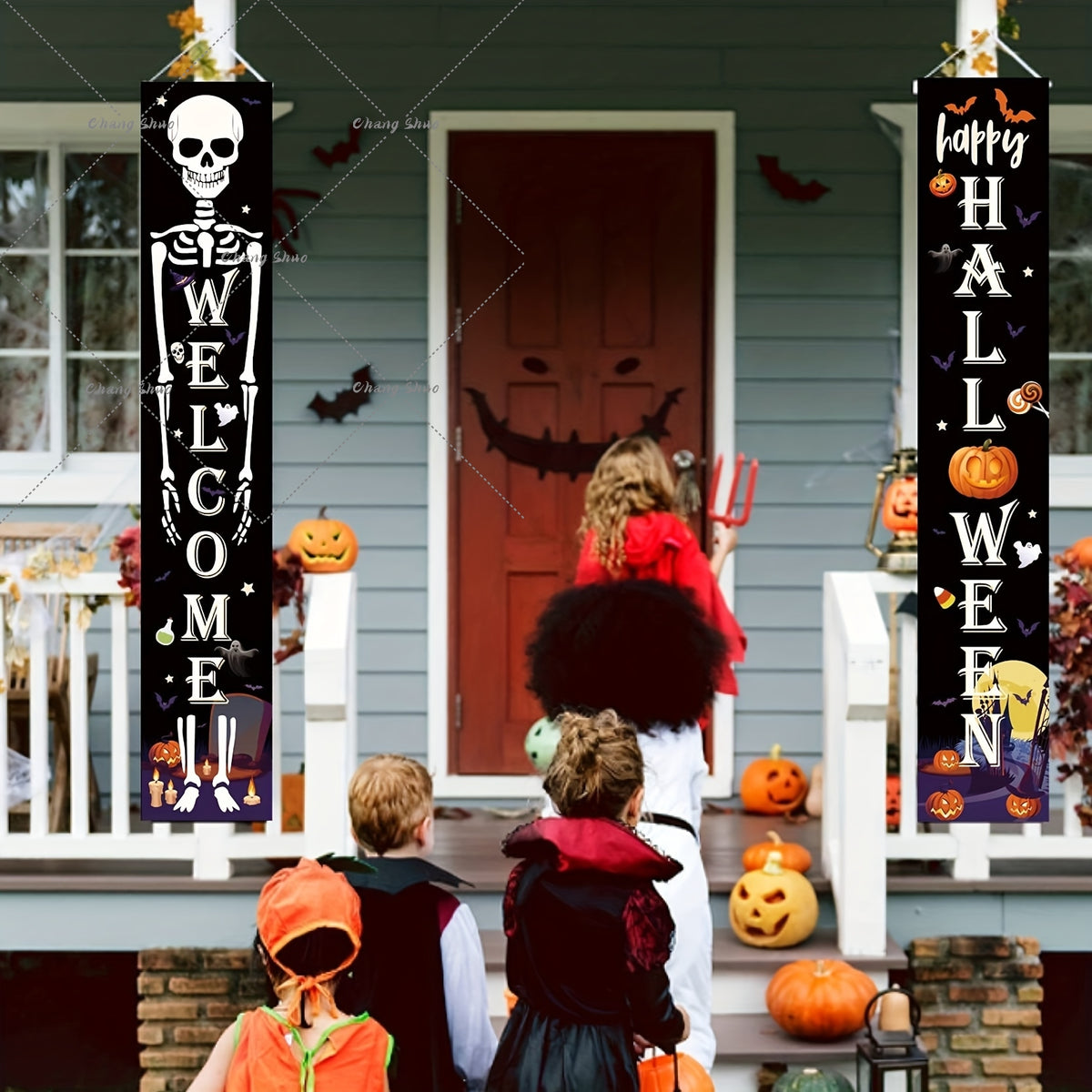 Halloween Türvorhang mit Kürbis- und Geister-Motiven | Hängedeko für Tür, Fenster und Wand | Wiederverwendbare Partydekoration 5