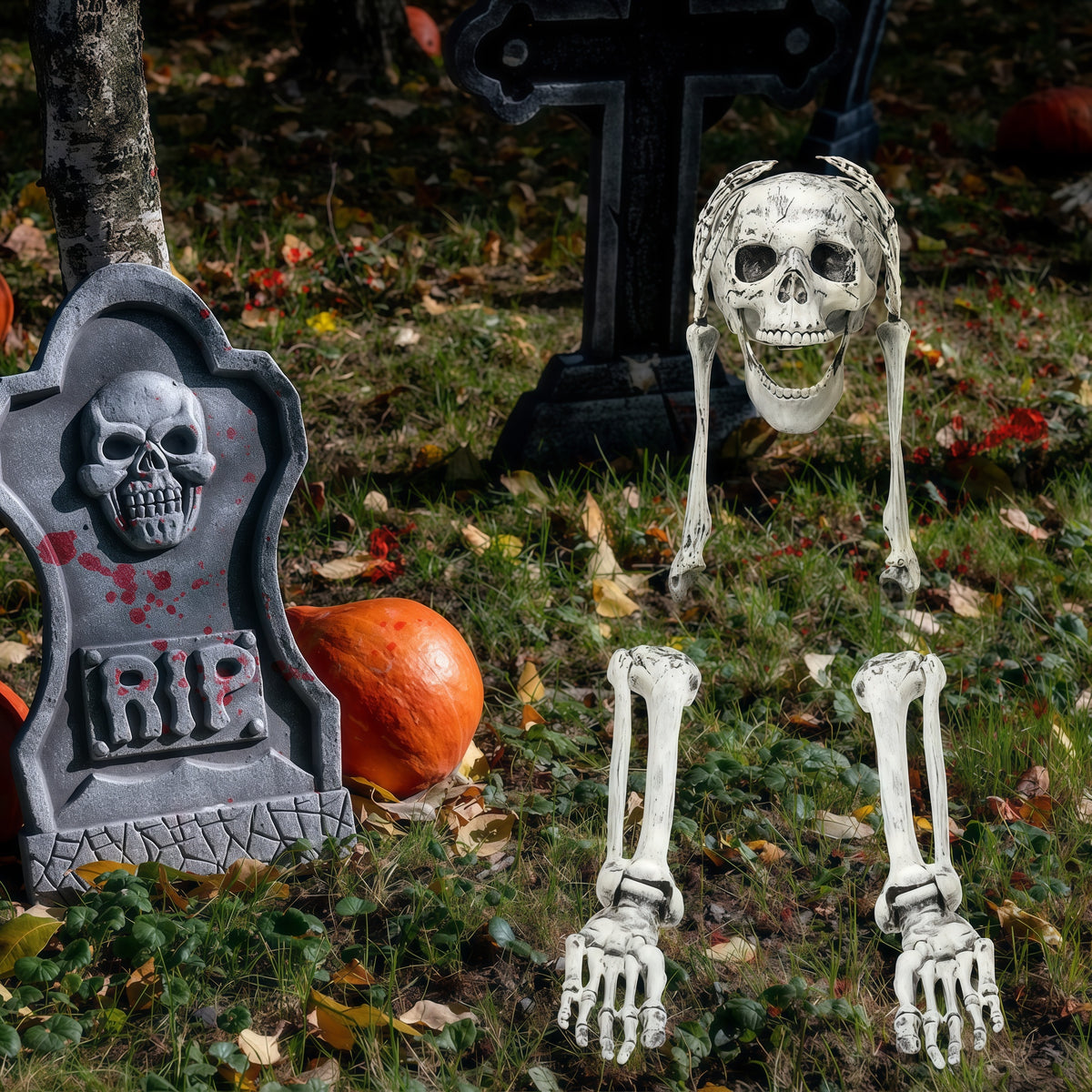 Halloween Skelett Gartenstecker | Realistische Arme & Beine mit Stecksystem | Wetterfest, wiederverwendbar für Garten und Rasen 2