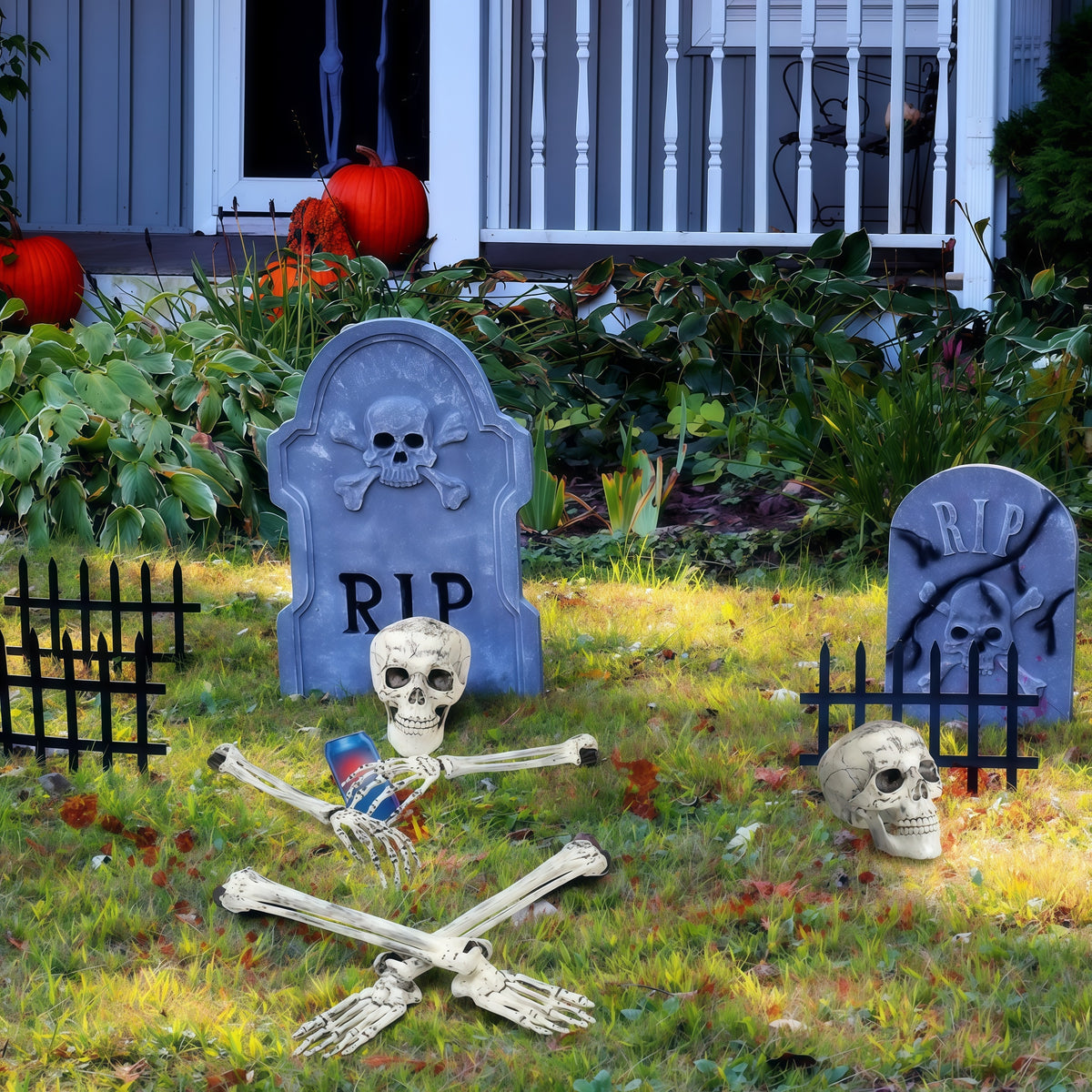 Halloween Skelett Gartenstecker | Realistische Arme & Beine mit Stecksystem | Wetterfest, wiederverwendbar für Garten und Rasen 3