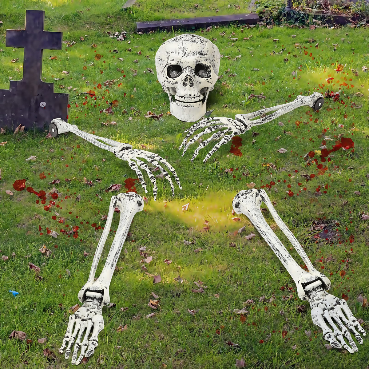 Halloween Skelett Gartenstecker | Realistische Arme & Beine mit Stecksystem | Wetterfest, wiederverwendbar für Garten und Rasen 4