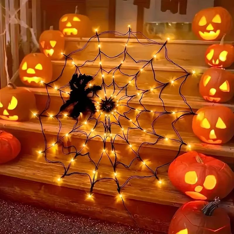 LED Spinnennetz Lichterkette Halloween | Flexibel für Innen und Außen | Energiesparende LED-Technik für lange Partynächte 1