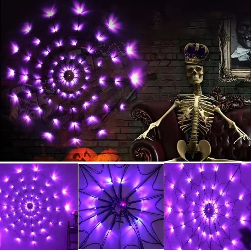 LED Spinnennetz Lichterkette Halloween | Flexibel für Innen und Außen | Energiesparende LED-Technik für lange Partynächte