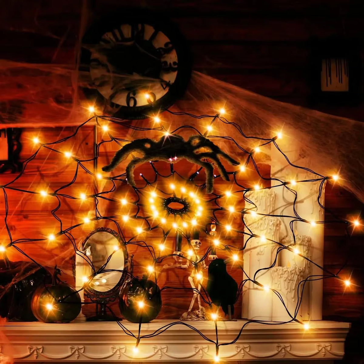 LED Spinnennetz Lichterkette Halloween | Flexibel für Innen und Außen | Energiesparende LED-Technik für lange Partynächte