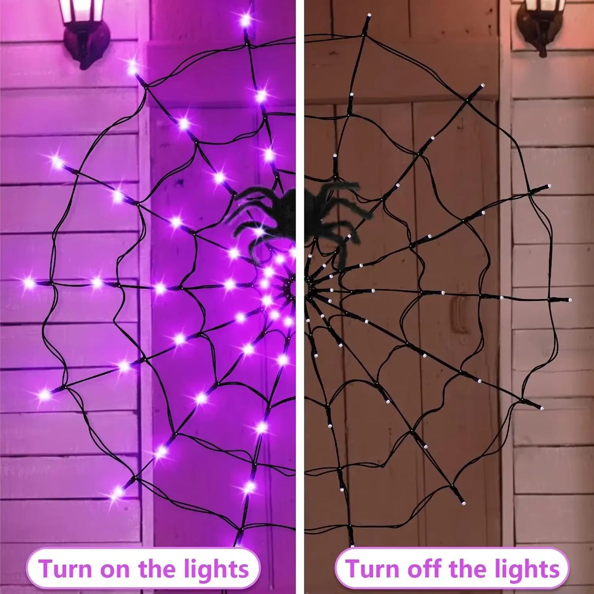 LED Spinnennetz Lichterkette Halloween | Flexibel für Innen und Außen | Energiesparende LED-Technik für lange Partynächte