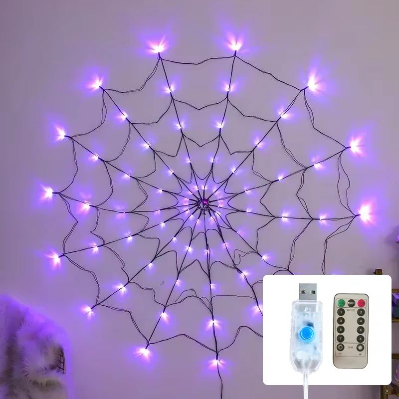 LED Spinnennetz Lichterkette Halloween | Flexibel für Innen und Außen | Energiesparende LED-Technik für lange Partynächte