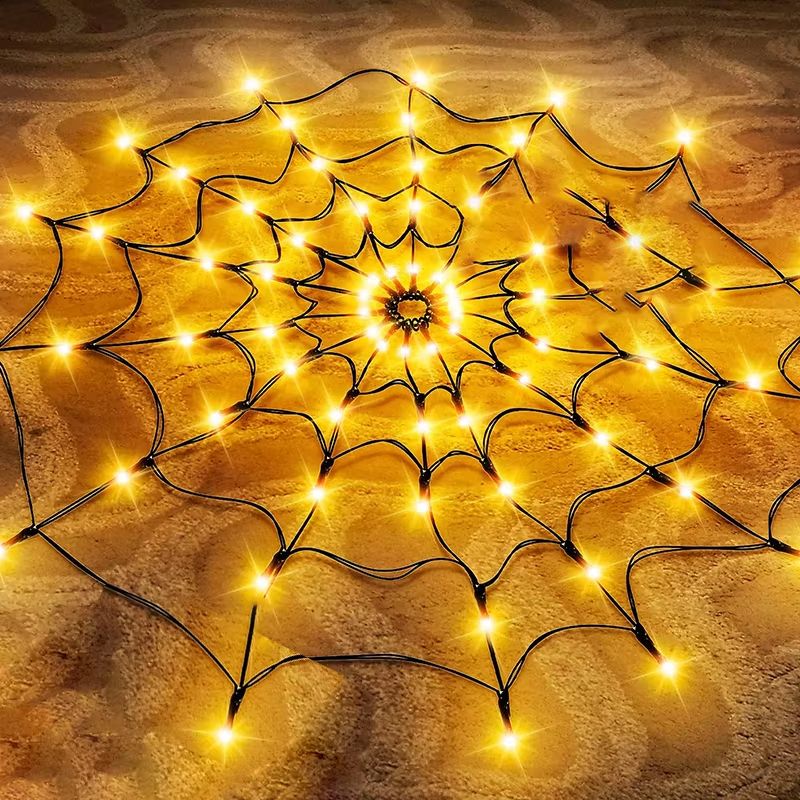 LED Spinnennetz Lichterkette Halloween | Flexibel für Innen und Außen | Energiesparende LED-Technik für lange Partynächte