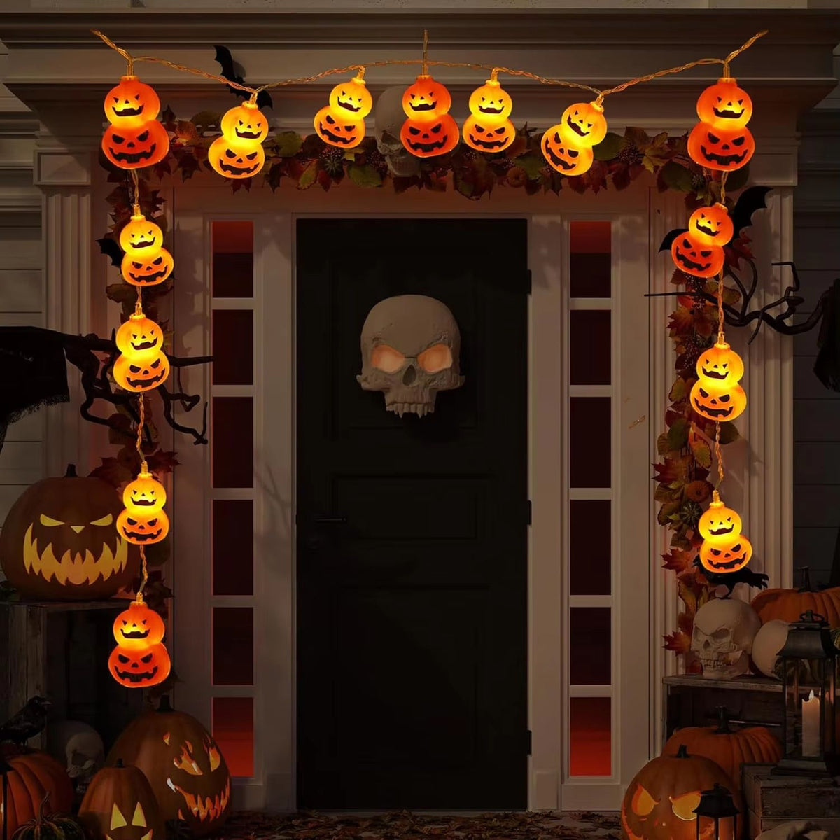 LED Kürbis Lichterkette Halloween | Batteriebetrieben, 10 oder 20 Leuchten | Wetterfest für Garten, Terrasse & Party