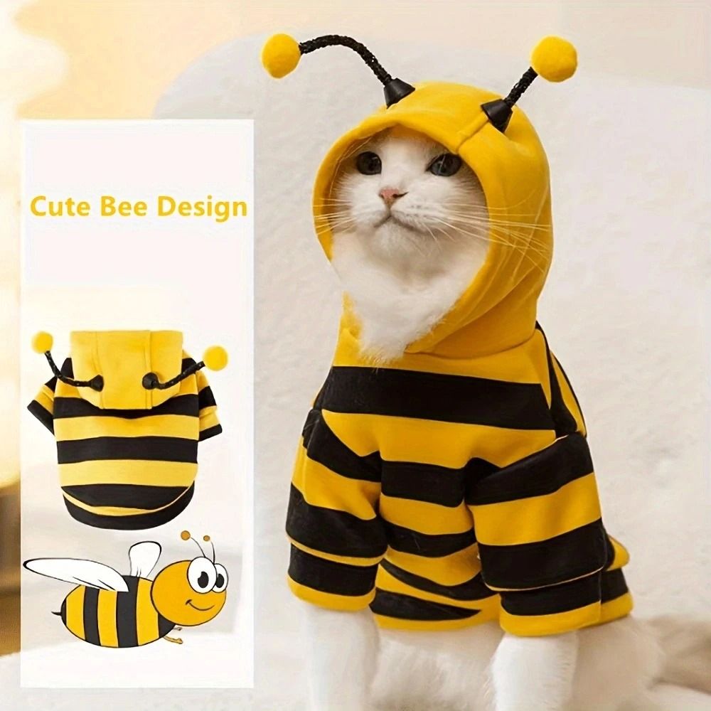 Kostüm-Hoodie mit Bienen-Design für Hunde und Katzen | Weiches Fleece mit Kapuze | Warm, Flexibel und Bequem im Winter