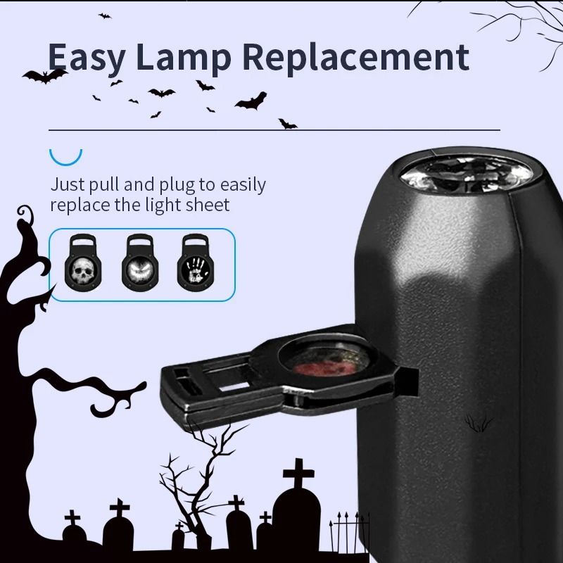 Halloween Projektor Licht Skull & Geist | 360 Grad Rotation, USB-betrieben | Wechselbare Motive für Innen und Außen 2