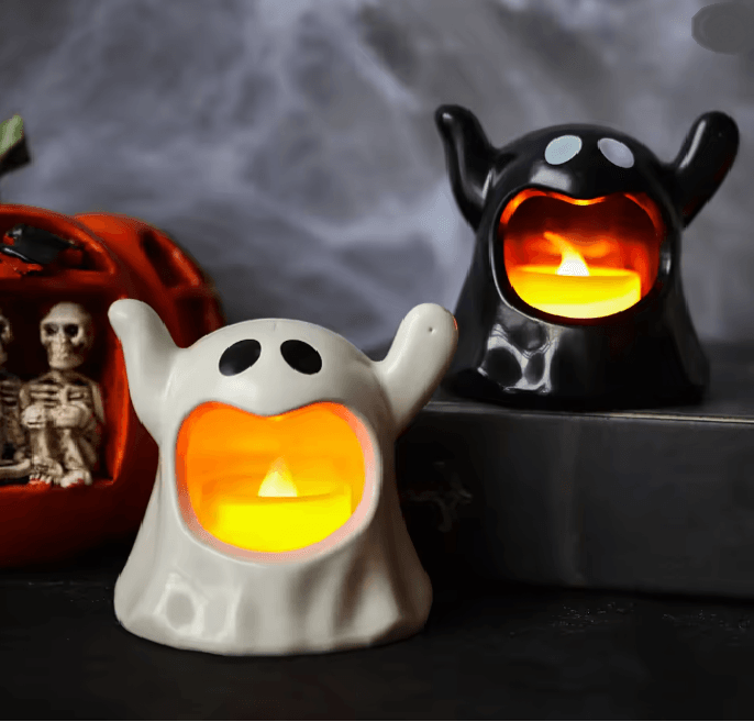 LED Geisterlicht Halloween | Batteriebetrieben, Flammenlose Flackerflamme | Kinderfreundlich für Tisch, Regal und Party 1