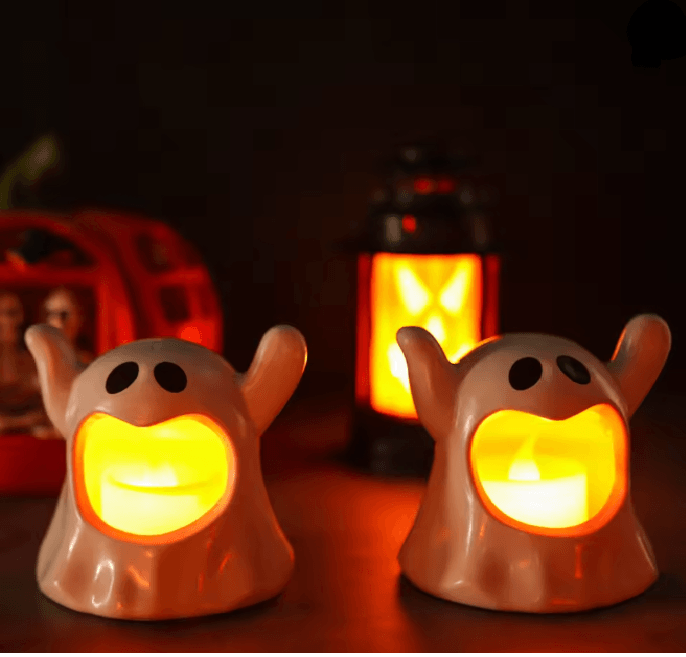 LED Geisterlicht Halloween | Batteriebetrieben, Flammenlose Flackerflamme | Kinderfreundlich für Tisch, Regal und Party 2