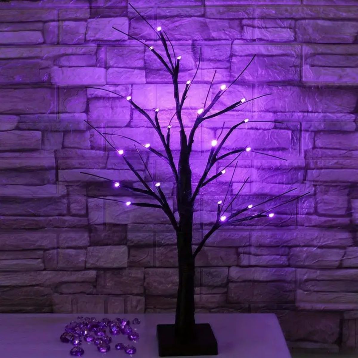 LED-Lichterbaum für Halloween | 24 LED-Lichter, biegsame Äste | USB- oder Batteriebetrieb, drinnen und draußen einsetzbar 1