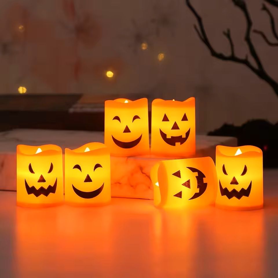 LED Kerzen Halloween Deko | 6er Set Kürbis, Totenkopf & Geist | Batteriebetrieben mit Flacker-Effekt ohne offene Flamme 4
