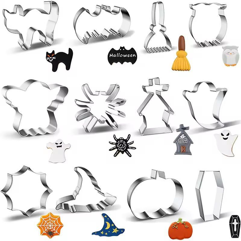 Halloween Ausstechformen Set 12-teilig | Fledermaus, Geist & Kürbis Motive | Rostfreier Edelstahl für Plätzchen und Fondant