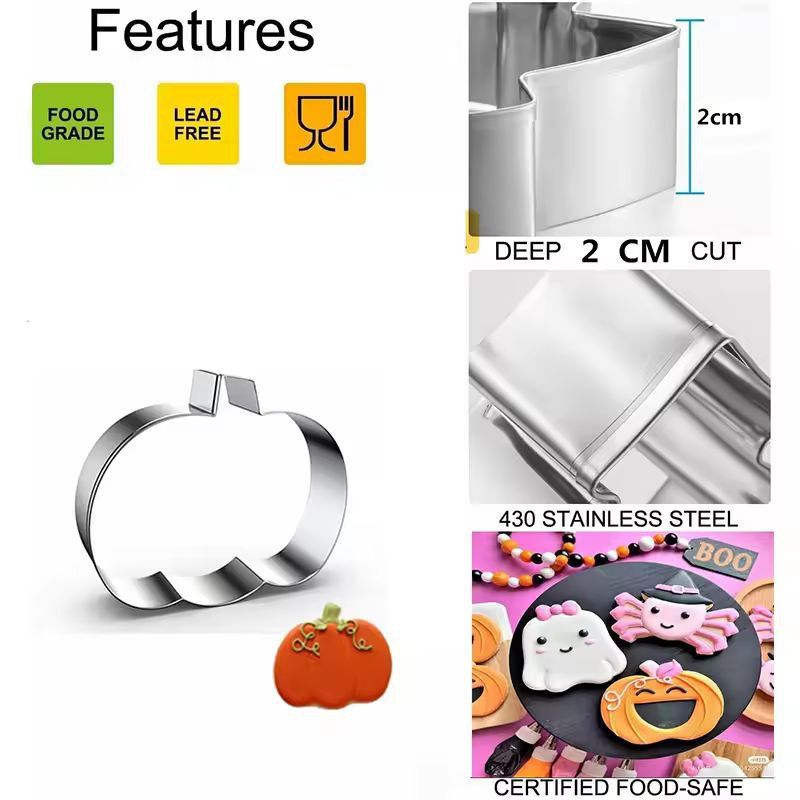 Halloween Ausstechformen Set 12-teilig | Fledermaus, Geist & Kürbis Motive | Rostfreier Edelstahl für Plätzchen und Fondant