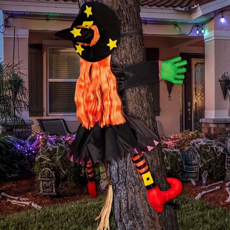 Halloween Hexe Kletterfigur Baumdeko | Für Innen und Außen geeignet | Leichte Hängedeko für Baum, Regal und Fensterbank 1
