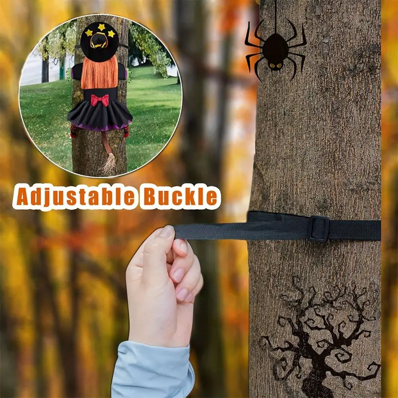 Halloween Hexe Kletterfigur Baumdeko | Für Innen und Außen geeignet | Leichte Hängedeko für Baum, Regal und Fensterbank