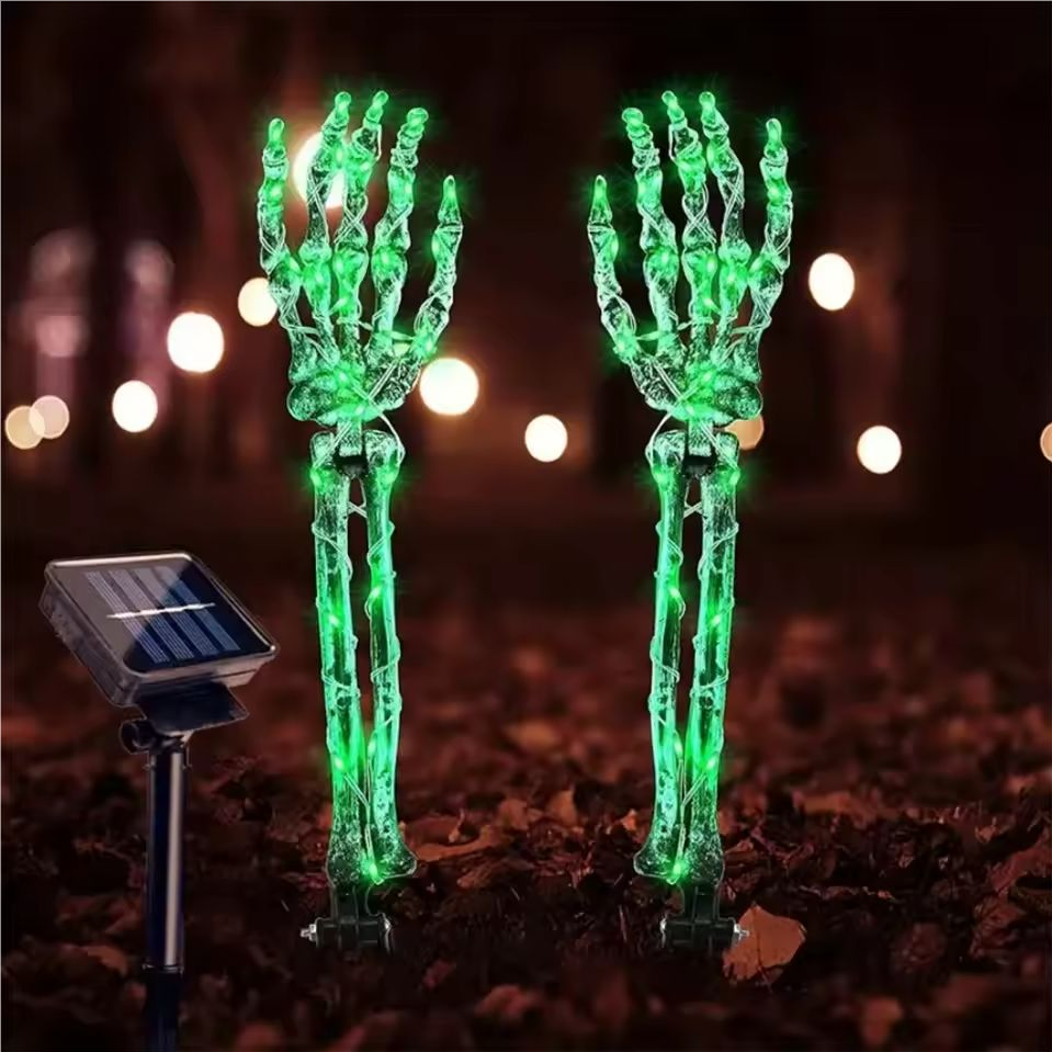 Halloween Solar Gartenstecker Geisterhand | LED Stableuchte Wasserdicht für Außenbereich | Automatische Dämmerungsschaltung